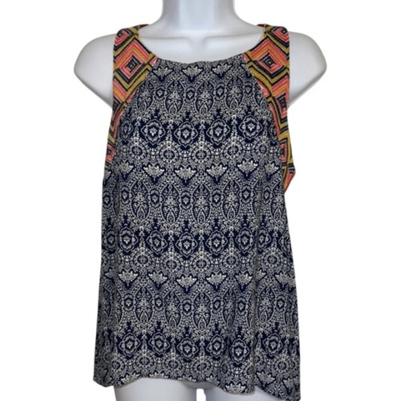 ANTHROPOLOGIE THML Mixed Print Embroidered Split Back Sleeveless Top EUC Small - Picture 2 of 8